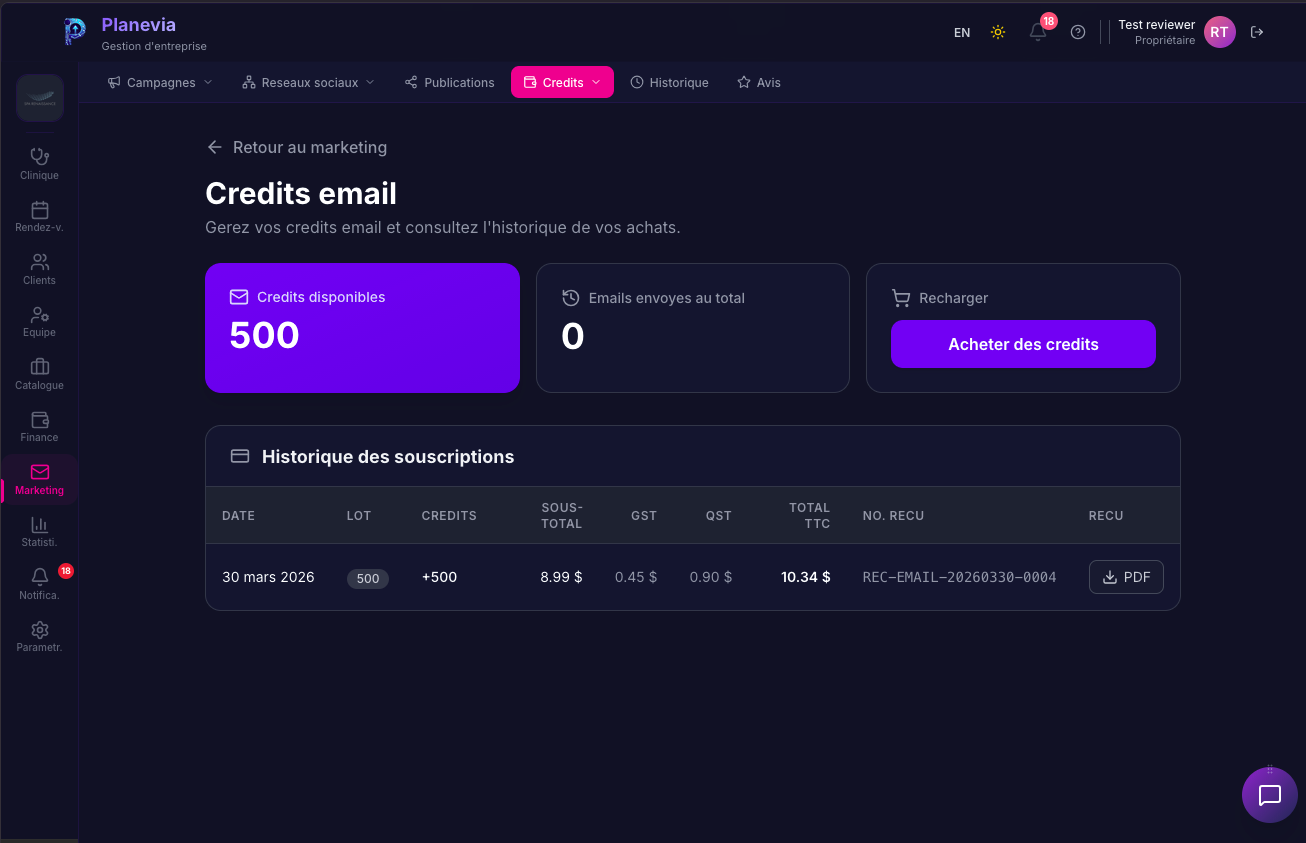 Credits email Planevia